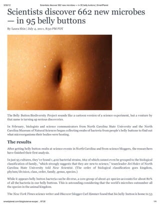 Scientists discover 662 new microbes — in 95 belly buttons  @ smart-planet.com