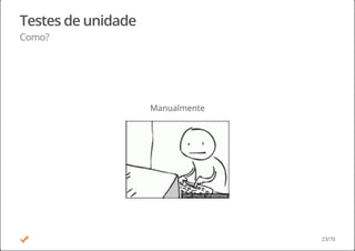 Testes de unidade
Como?
Manualmente
23/70
 