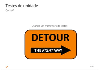 Testes de unidade
Como?
Usando um framework de testes
25/70
 