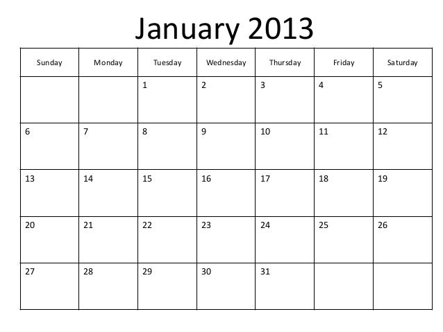 printable blank pdf january 2013 calendar