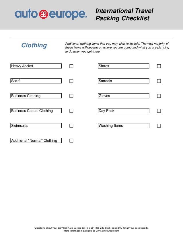 international travel packing checklist