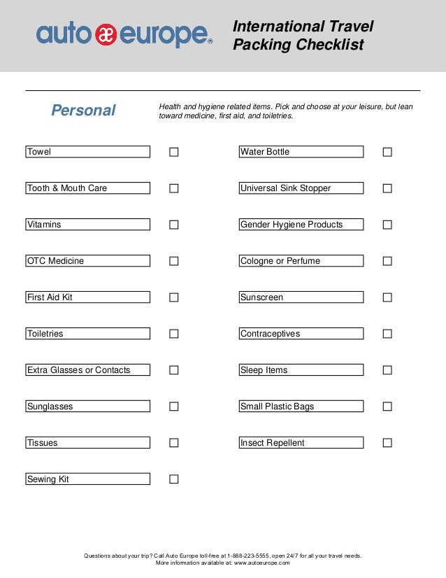 travel items list