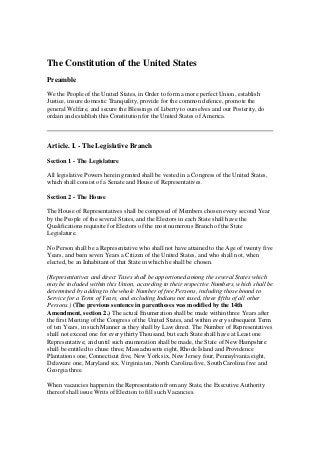 Printable Version of The US Constitution