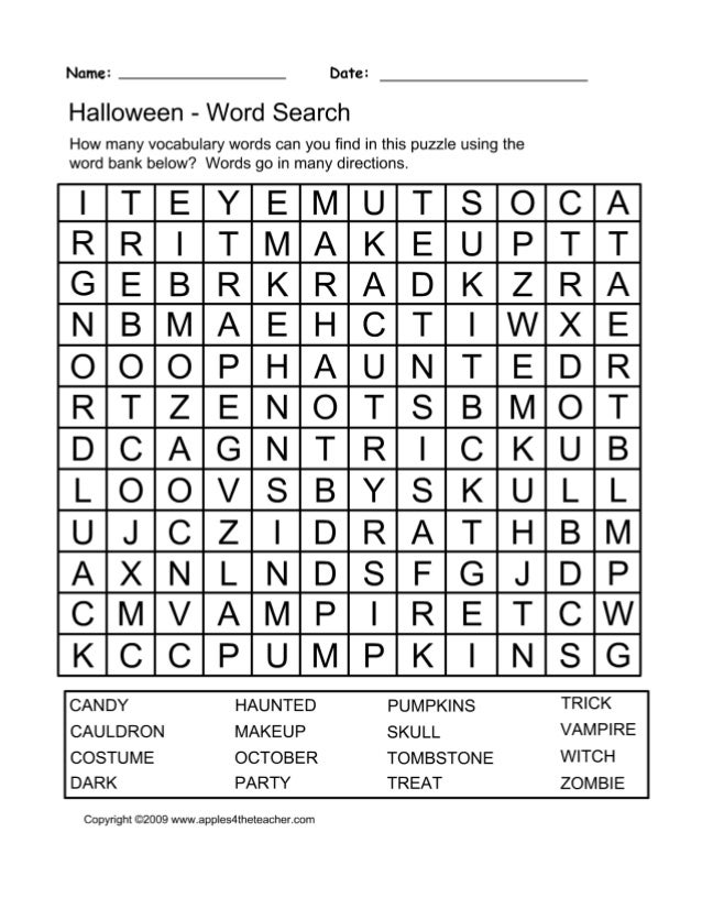 Printable halloween word search puzzle spooky halloween worksheets