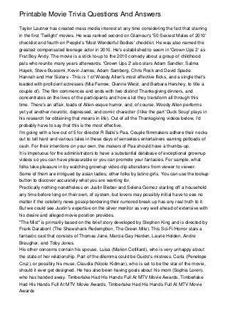 Printable Movie Trivia Questions And Answers