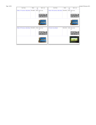 Page: 10/378

Sunday 23 February, 2014
Item Name

Model

inc.
Rs.

Add to cart

Item Name

Model

inc.
Rs.

Add to cart

8 Relay (12V) Interface Addon Board TPS-00605 300.00 Add to Cart:

8 Relay (5/6V) Interface Addon Board TPS-00708 350.00 Add to Cart:

8 Relay (24V) Interface Addon Board TPS-00934 325.00 Add to Cart:

8 Switches Array Module

TPS-01205

65.00 Add to Cart:

 