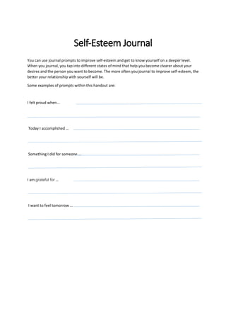 printable self esteem worksheets for kids teens and adults