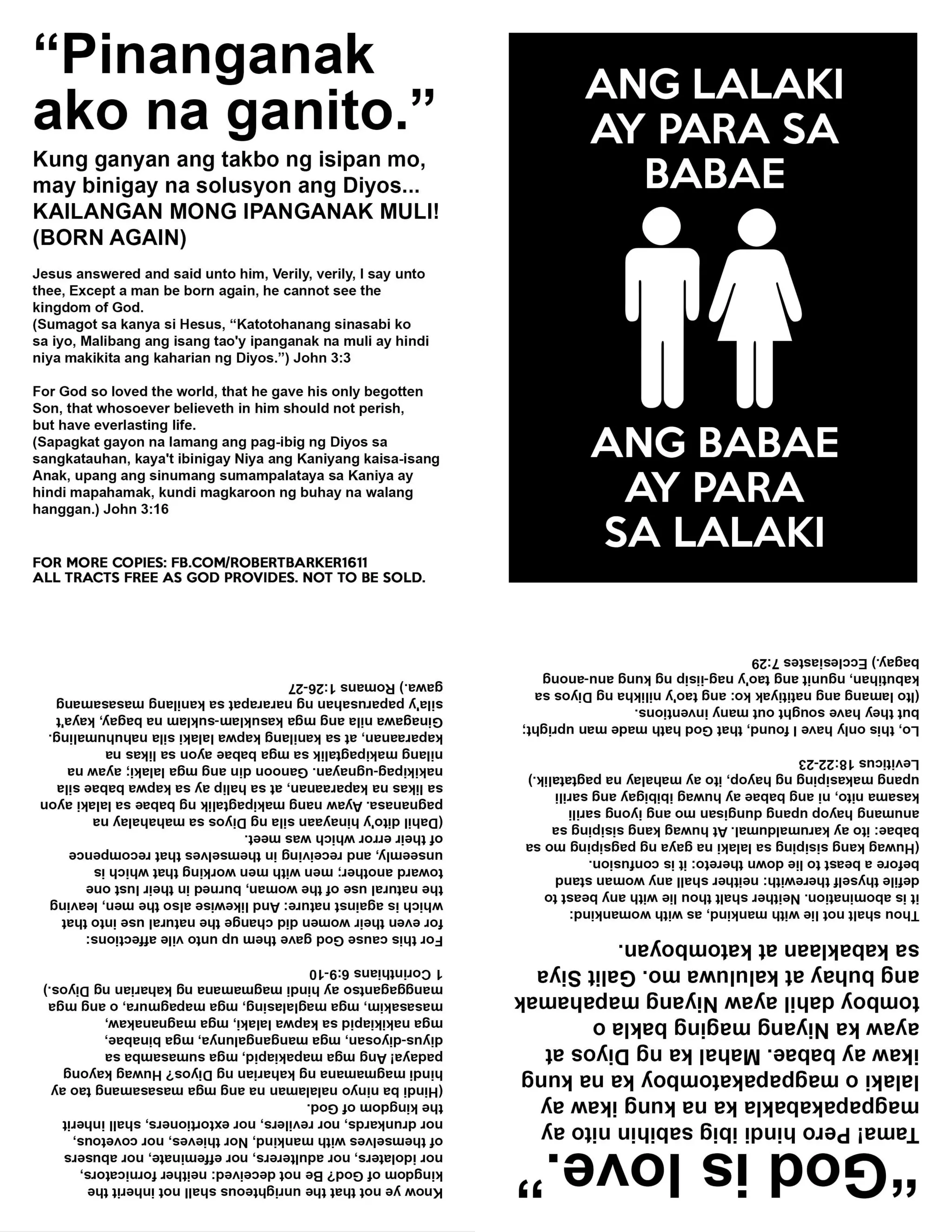 Tagalog Printable AntiHomosexuality Warning Tract (Letter Size 8.5 x
