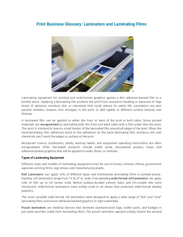 Print business glossary laminators and laminating films