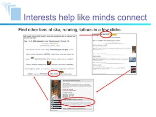 Interests help like minds connect Find other fans of ska, running, tattoos in a few clicks. 