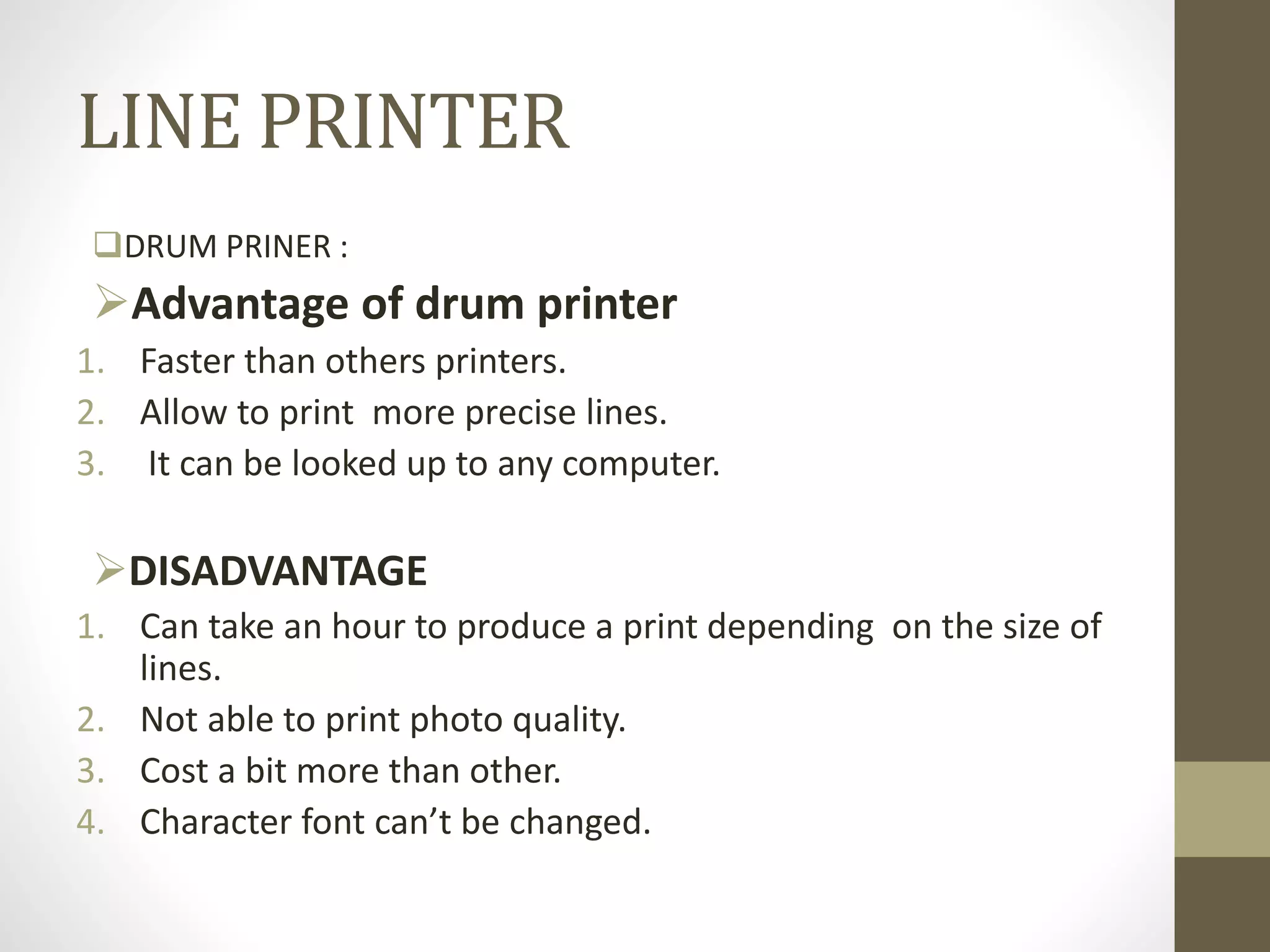 Printers Advantage/disadvantage PPT