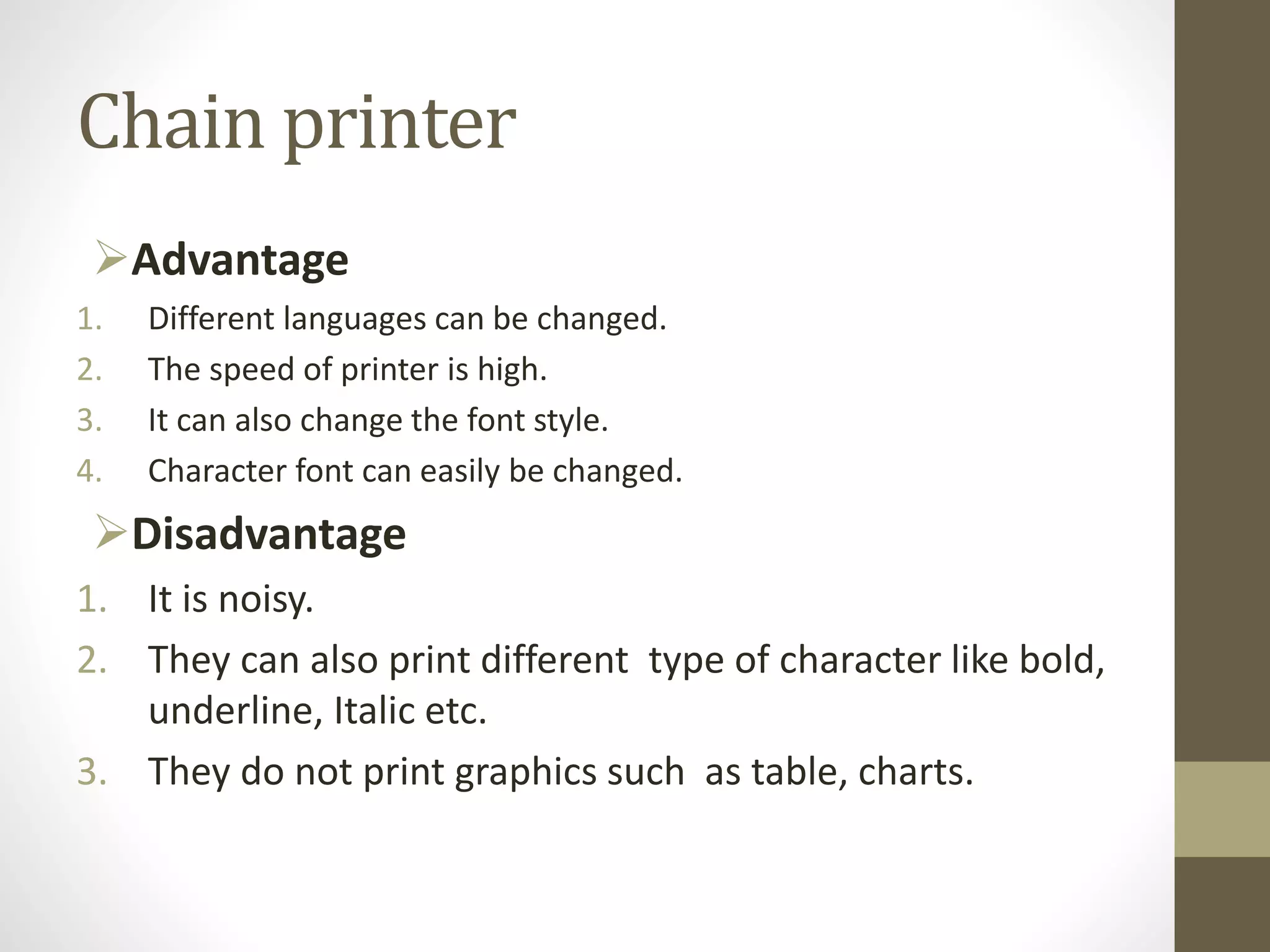 Printers Advantage/disadvantage PPT