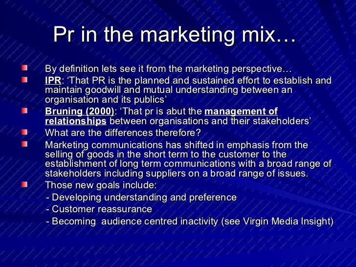 Pr in the marketing mix