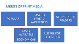 POPULAR
EASY TO
SPREAD
AWARENESS
ATTRACTS THE
READERS
EASILY
AVAILABLE
ECONOMICAL
USEFUL FOR
SELF STUDY
 