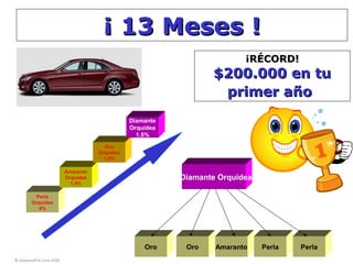 ¡ 13 Meses !¡ 13 Meses !
Oro Oro
Diamante Orquidea
Amaranto Perla Perla
Perla
Orquidea
4%
Amaranto
Orquidea
1,5%
Oro
Orquidea
1,5%
Diamante
Orquidea
1.5%
¡RÉCORD!¡RÉCORD!
$200.000 en tu$200.000 en tu
primer añoprimer año
© DiamondFM June 2008© DiamondFM June 2008
 