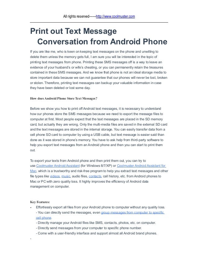 android how to print text messages