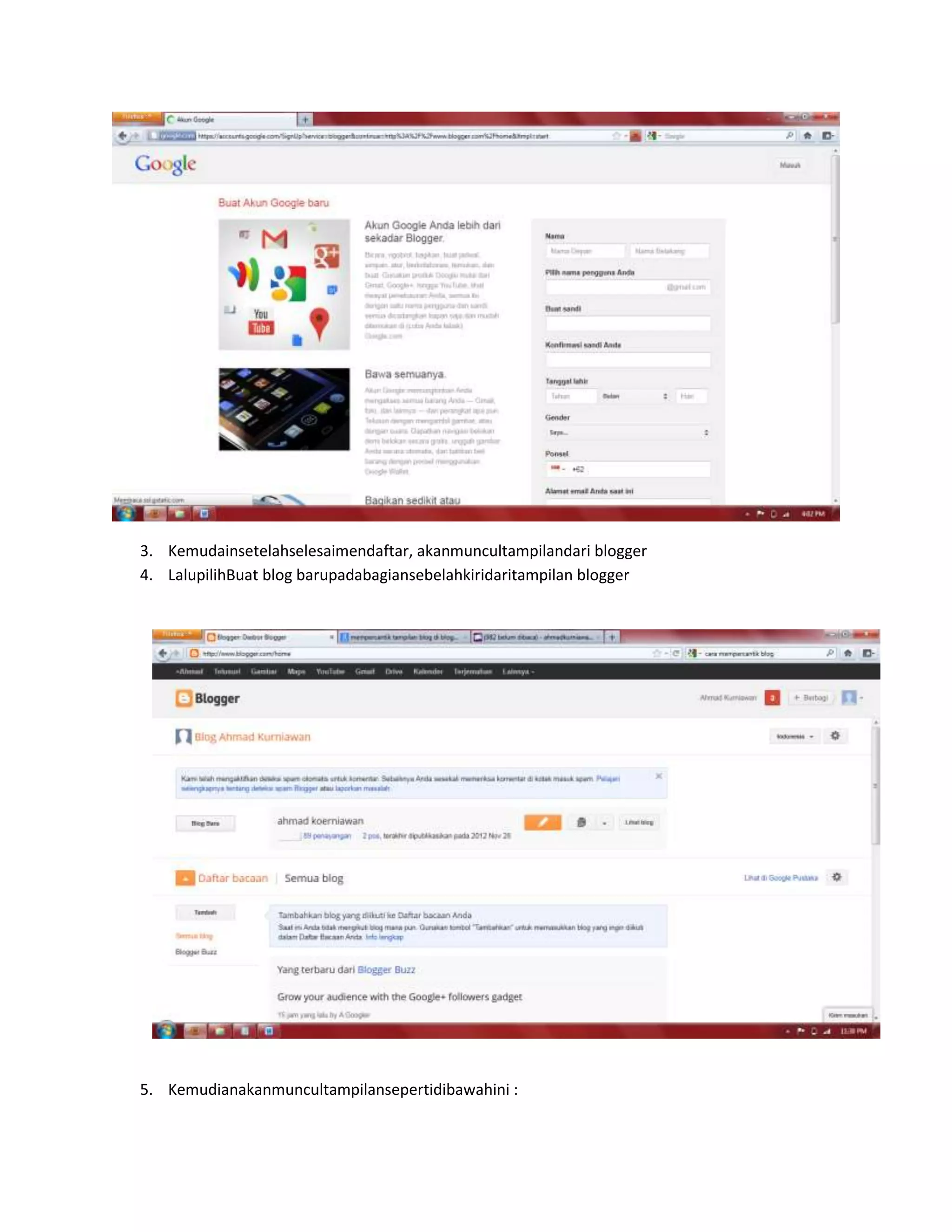 3. Kemudainsetelahselesaimendaftar, akanmuncultampilandari blogger
4. LalupilihBuat blog barupadabagiansebelahkiridaritampilan blogger
5. Kemudianakanmuncultampilansepertidibawahini :
