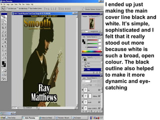 I ended up just making the main cover line black and white. It’s simple, sophisticated and I felt that it really stood out more because white is such a broad, open colour. The black outline also helped to make it more dynamic and eye-catching 