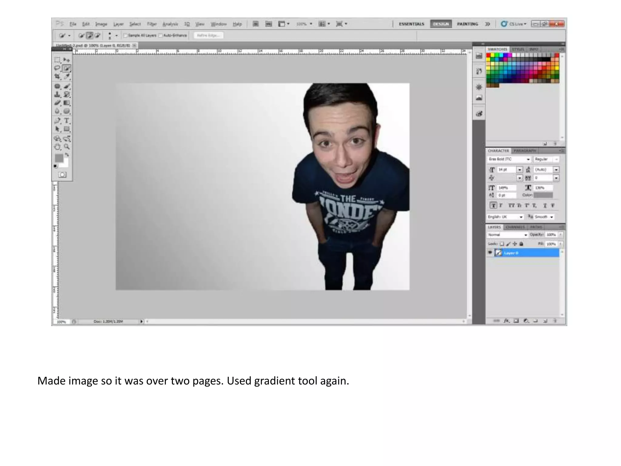 Made image so it was over two pages. Used gradient tool again.

 