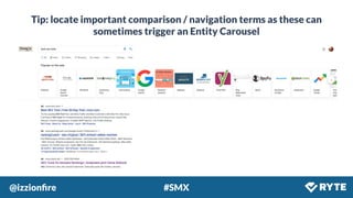 @izzionﬁre #SMX
Tip: locate important comparison / navigation terms as these can
sometimes trigger an Entity Carousel
 