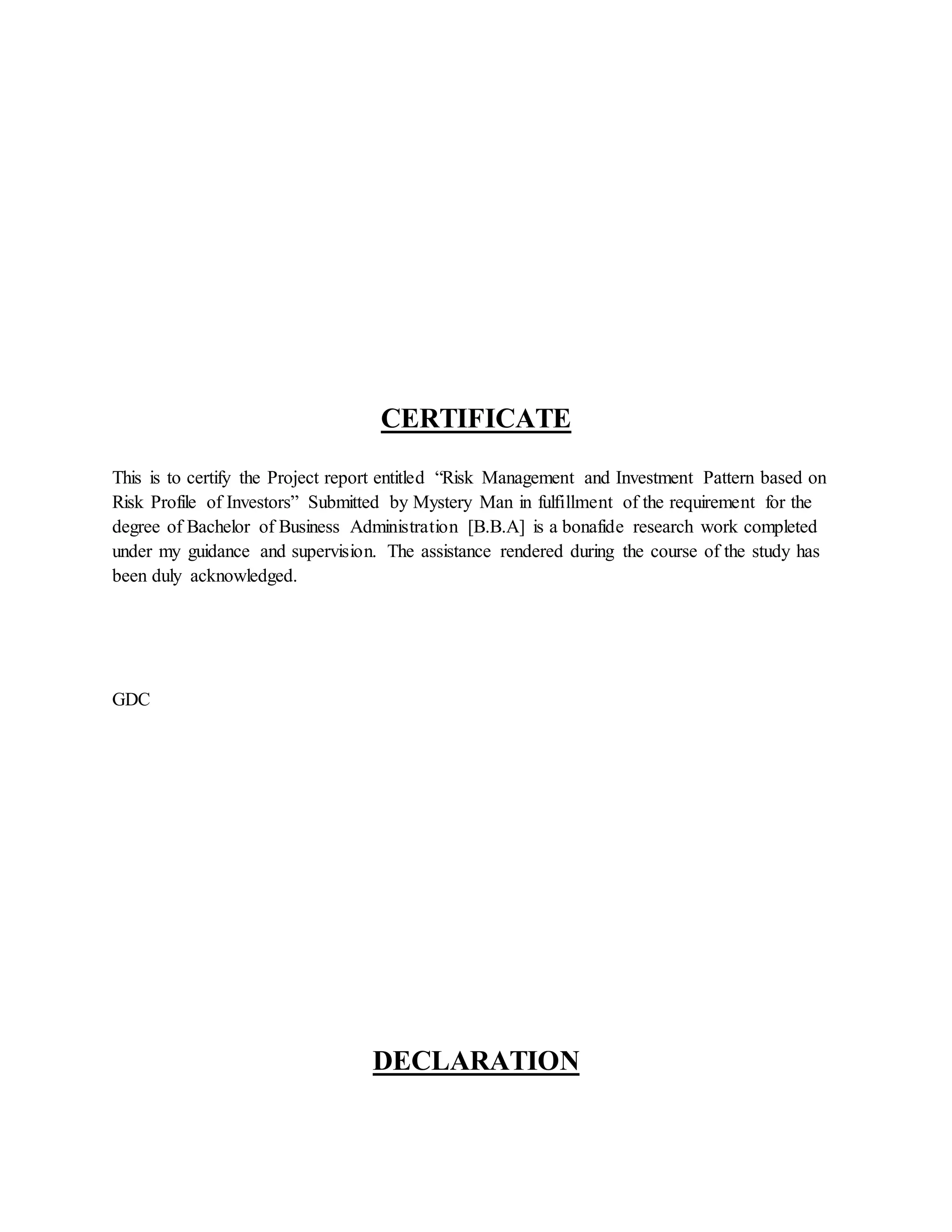 Project report for summer internship | Risk Management and investment ...