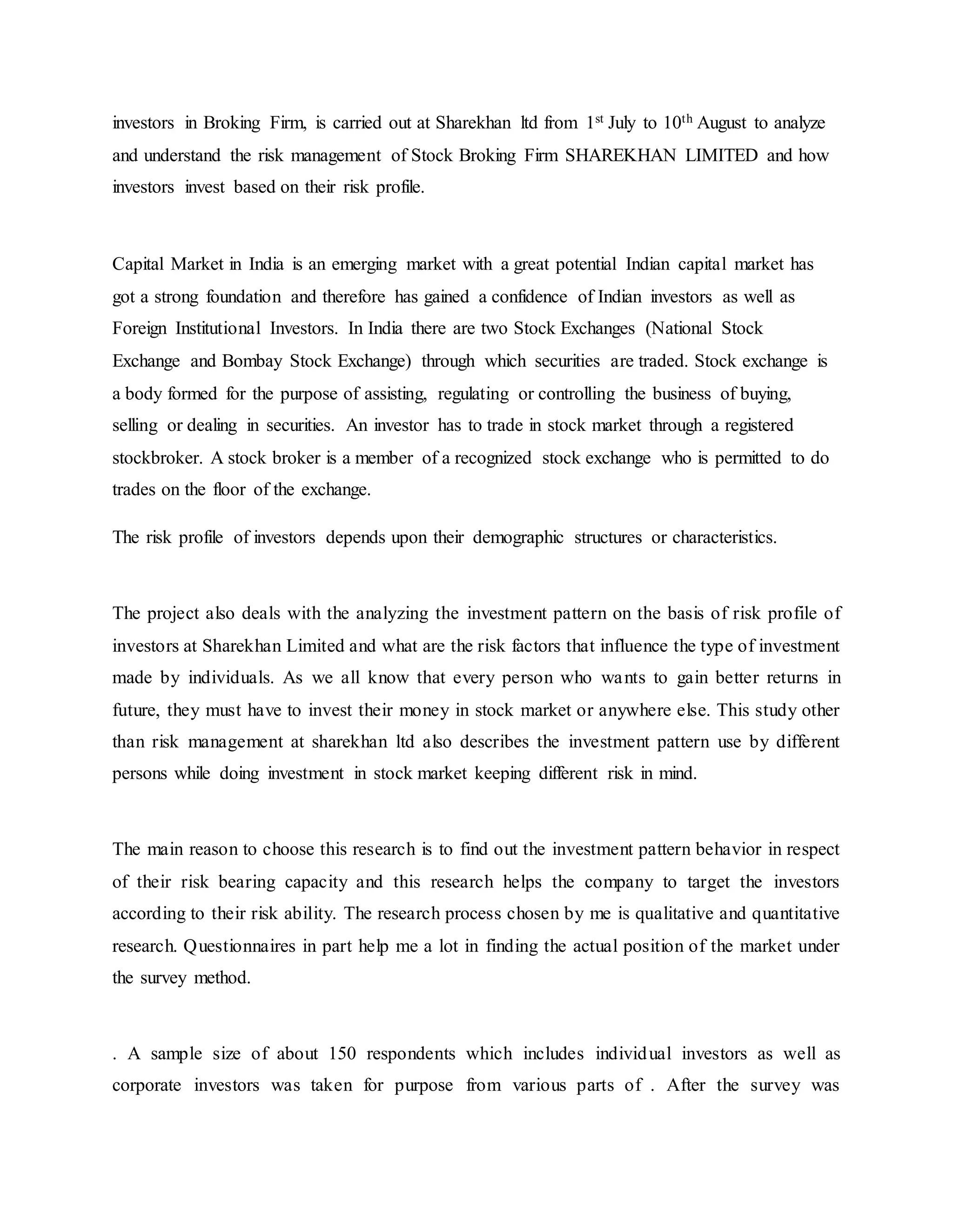 Project report for summer internship | Risk Management and investment ...