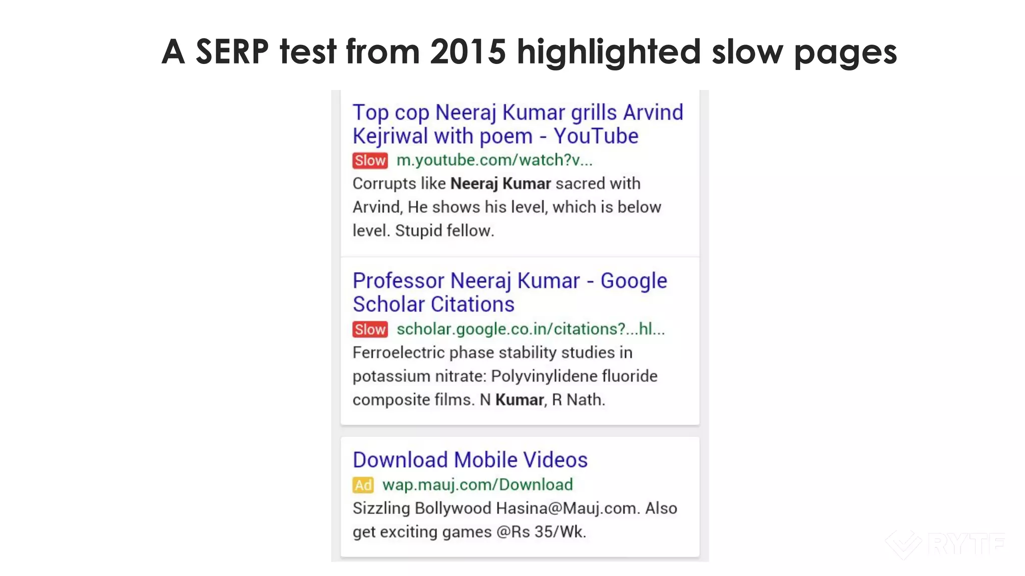A SERP test from 2015 highlighted slow pages
 