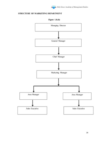 Holy Grace Academy of Management Studies
14
STRUCTURE OF MARKETING DEPARTMENT
Figure 1.8.(b)
Managing Director
General Manager
Chief Manager
Marketing Manager
Area Manager Area Manager
Sales Executive Sales Executive
 