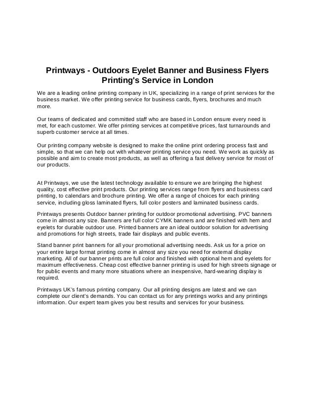 Printways Outdoors Eyelet Banner And Business Flyers Printing S Ser
