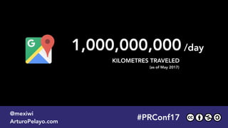 1,000,000,000
KILOMETRES TRAVELED
(as of May 2017)
#PLATOONMX
@mexiwi
ArturoPelayo.com
#PRConf17
@mexiwi
ArturoPelayo.com
/day
 
