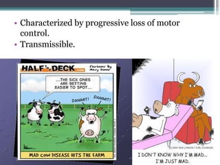 • Characterized by progressive loss of motor
control.
• Transmissible.
 