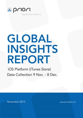 .

GLOBAL
INSIGHTS
REPORT
iOS Platform (iTunes Store)
Data Collection 9 Nov. - 8 Dec.

November 2013

www.prioridata.com

 