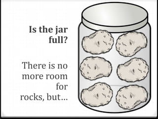 Is the jar
       full?

There is no
more room
         for
rocks, but…
 