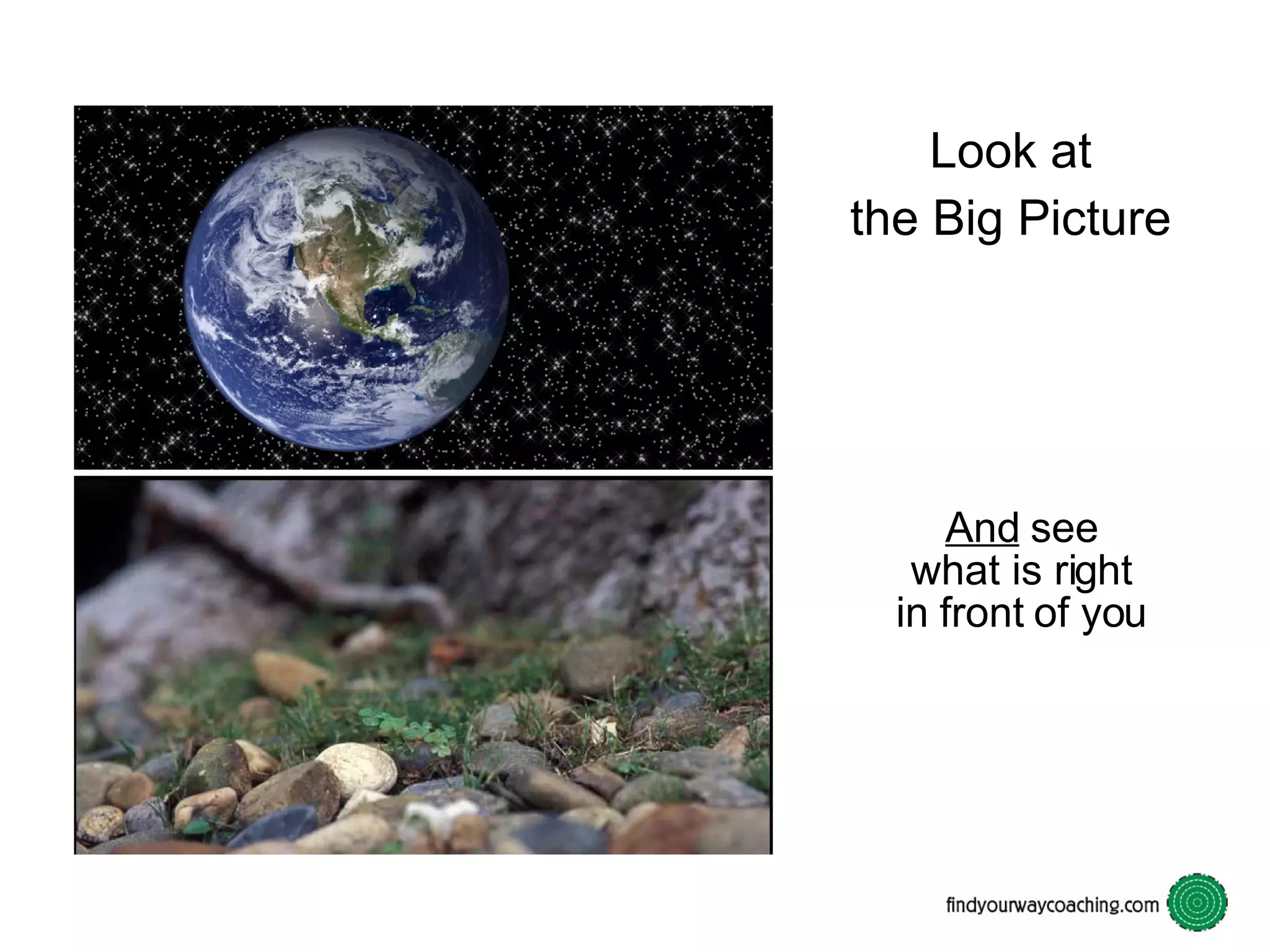 Look at the Big Picture And see what is right in front of you