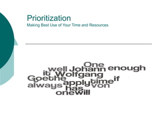 Prioritization
Making Best Use of Your Time and Resources
 