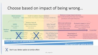 Choose based on impact of being wrong…
@t_magennis
Don’t use. Better option at similar effort
 