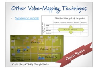 Other Value-Mapping Techniques
•  Systemico model




Credit:(Barry(O’Reilly,(ThoughtWorks5
 
