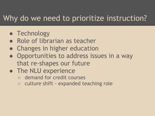 2012 IACRL Prioritizing Library Instruction | PPT | Free Download