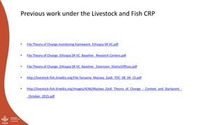 Theory Based Approach to Planning, Monitoring and Evaluating in the Livestock CRP