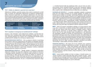 22
7VAŠE RODITELJSKE ULOGE I ODGOVORNOSTI
TEST 1: Koliko ste uključeni u sportski život svoje dece?
Uključenost roditelja u sportsku karijeru dece može se predstaviti na skali
koja se prostire od nedovoljne uključenosti ili potpune neuključenosti,
preko umerene ili optimalne, do preterane uključenosti [16]. Ova skala,
praćena opisom tipičnog ponašanja roditelja koji se nalaze na njenim kraje-
vima, može poslužiti kao pogodno sredstvo da procenite stepen sopstvene
uključenosti u sportski život svoje dece i izbegnete ponašanja, postupke i
uverenja koja neminovno vode do profila“problematičnog roditelja”.
TEST 2: Spadate li u kategoriju tzv“problematičnih”roditelja?
Imajući u vidu intenzitet i način uključenosti roditelja u sportski život nji-
hove dece, kao i probleme koje svojim ponašanjem stvaraju deci i trene­
rima, sportski psiholozi [22] i treneri [16] su identifikovali nekoliko tipova
problematičnih roditelja. Evo onih koji se najčešće sreću:
NEZAINTERESOVANI RODITELJI – Oni su potpuno odsutni iz sportskog
života deteta i aktivnosti njegovog tima. Ne dolaze na roditeljske sastanke,
ne intersuju se za napredak deteta. Neki su jednostavno motivisani da dete
“prepuste” treneru, da on brine o njemu i da ga vaspitava, jer oni sami za
to nemaju želje, strpljenja ili vremena. Velike su šanse da sportska iskustva
dece na taj način “gurnute” u sport budu neprijatna i stresna, a dobrobiti
bavljenja sportom svedene na minimum.
NEINFORMISANI RODITELJI – Takođe spadaju u kategoriju nedovoljno
uključenih roditelja. Oni svoju decu uključuju u sport, plaćaju im članarinu
i nabavljaju opremu. Međutim, tu se njihova uloga završava, jer se presta-
ju interesovati za dalji sportski život deteta, ne dolaze na utakmice, ne
posećuju treninge, ne traže informacije od trenera, ne razgovaraju sa de-
tetom o njegovim sportskim iskustvima. Razlog ovakvog ponašanja nije u
stvarnoj nezainteresovanosti, već pre u nerazumevanju sopstvene uloge
- Nezainteresovani
- Neinformisani
roditelji
NEDOVOLJNA
UKLJUČENOST
- Pozitivni
- Realistični
- Podržavajući roditelji
OPTIMALNA
UKLJUČENOST
- Razdražljivi
- Fanatični roditelji
- Treneri sa linije
PRETERANA
UKLJUČENOST
23
– u neinformisanosti kako da podržavaju dete, a da pri tome ne uđu u
zonu pritiska, stresa i nerealnih ambicija i na taj način“upropaste”njegovu
sportsku karijeru. Iz straha da svojim uključivanjem ne umanje uživanje
dece u sportu, takvi roditelji jednostavno odluče da se ne uključuju.
RAZDRAŽLJIVI RODITELJI – U početku razdražljivi roditelji ne pokazuju
pravo lice. Oni prijaju trenerima, jer im pružaju podršku, ne mešaju se u
trenažni proces, dolaze na treninge i takmičenja. Međutim, njihova glavna
mana je što se vrlo lako uzbude,“uhvate za srce”, izgube kontrolu i poneseni
igrom i željom za golovima ili poenima počinju galamiti, ohrabrivati ili instru-
isati igrače, sudije i/ili trenere. U stanju emocionalnog uzbuđenja oni gube
kontrolu i počinju da viču i omalovažavaju, vređaju i zlostavljaju sve redom
– od sudija do igrača. Nakon takmičenja oni se često osećaju umornim isto
koliko i njihova deca, jer su emotivno proživljavali svaki trenutak utakmice,
verujući da na taj način daju svoj doprinos njenom uspešnom ishodu.
	 Jedna od varijanti razdražljivih roditelja su oni koji preterano štite
svoju decu i suviše brinu za njihovo zdravlje. Takvi roditelji istrče na teren
svaki put kad njihovo dete primi udarac ili zadobije modricu. Obično
preuveličavaju opasnosti za zdravlje deteta (uglavnom majke), zabri-
nuti su npr. da li je voda dovoljno topla, temperatura u sali adekvatna
itd. Razdražljivi roditelji ne shvataju da nekontrolisanim i neprimerenim
ponašanjem zbunjuju svoju decu i pružaju loš primer. Oni zaboravljaju da
dela govore više od reči i da je njihova primarna dužnost da budu promote­
ri sportsmenšipa, dobrog sportskog karaktera i fer pleja. Deca razdražljivih
roditelja često pokušavaju da ih odvrate od dolaska na njihove treninge i
takmičenja. Da ne bi i dalje “sramotili” svoju decu, potrebno je da dobro
“prostudiraju”i slede kodeks ponašanja roditelja u sportu.
FANATIČNI RODITELJI – Bez obzira što ih ima različitih vrsta i podvrsta,
svim fanatičnim roditeljima zajednička je ista želja – da njihovo dete bude
sportski heroj ili heroina - drugi Saša Đorđević, Igor Milanović, Novak
Đoković, Jasna Šekarić, Ana Ivanović, Jelena Janković, Amela Terzić, Vlade
Divac, Milorad Čavić, braća Grbići, Adem Ljajić . Neki od njih su imali vrlo
uspešnu sopstvenu sportsku karijeru, drugi neuspešnu, a neki se nikada
nisu bavili sportom.
	 Suviše kritični roditelji, oni koji se mešaju u trenažni proces, tzv.
“treneri sa linije” ili “Zašto moje dete tako malo ili uopšte ne igra?” - pred-
stavljaju neke od varijacija fanatičnih roditelja. Iako mogu izgledati trenut-
no ushićeni dobrim izvođenjem i nekom akcijom svoga deteta, fanatični, tj.
suviše kritični roditelji nikada nisu sasvim zadovoljni.
 