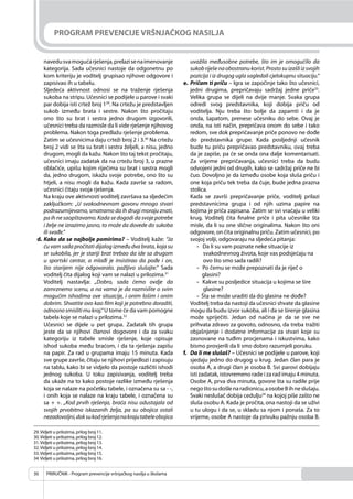 PRIRUČNIK - Program prevencije vršnjačkog nasilja u školama30
PROGRAM PREVENCIJE VRŠNJAČKOG NASILJA
navedusvamogućarješenja,prelazisenaimenovanje
kategorija. Sada učesnici nastoje da odgonetnu po
kom kriteriju je voditelj grupisao njihove odgovore i
zapisivao ih u tabelu.
Sljedeća aktivnost odnosi se na traženje rješenja
sukoba na stripu. Učesnici se podijele u parove i svaki
par dobija isti crtež broj 129
. Na crtežu je predstavljen
sukob između brata i sestre. Nakon što pročitaju
ono što su brat i sestra jedno drugom izgovorili,
učesnici treba da razmisle da li vide rješenje njihovog
problema. Nakon toga predlažu rješenje problema.
Zatim se učesnicima daju crteži broj 2 i 3.30
Na crtežu
broj 2 vidi se šta su brat i sestra željeli, a nisu, jedno
drugom, mogli da kažu. Nakon što taj tekst pročitaju,
učesnici imaju zadatak da na crtežu broj 3, u prazne
oblačiće, upišu kojim riječima su brat i sestra mogli
da, jedno drugom, iskažu svoje potrebe, ono što su
htjeli, a nisu mogli da kažu. Kada završe sa radom,
učesnici čitaju svoja rješenja.
Na kraju ove aktivnosti voditelj završava sa sljedećim
zaključkom: „U svakodnevnom govoru mnogo stvari
podrazumijevamo, smatramo da ih drugi moraju znati,
pa ih ne saopštavamo. Kada se dogodi da svoje potrebe
i želje ne izrazimo jasno, to može da dovede do sukoba
ili svađe.“
d. Kako da se najbolje pomirimo? – Voditelj kaže: “Ja
ću vam sada pročitati dijalog između dva brata, koja su
se sukobila, jer je stariji brat trebao da ide sa drugom
u sportski centar, a mlađi je insistirao da pođe i on,
što starijem nije odgovaralo. pažljivo slušajte.“ Sada
voditelj čita dijalog koji vam se nalazi u prilozima.31
Voditelj nastavlja: „Dobro, sada ćemo ovdje da
zamrznemo scenu, a na vama je da razmislite o svim
mogućim ishodima ove situacije, i onim lošim i onim
dobrim. Shvatite ovo kao film koji je potrebno doraditi,
odnosnosmislitimukraj.“U tome će da vam pomogne
tabela koje se nalazi u prilozima.32
Učesnici se dijele u pet grupa. Zadatak tih grupa
jeste da se njihovi članovi dogovore i da za svaku
kategoriju iz tabele smisle rješenje, koje opisuje
ishod sukoba među braćom, i da ta rješenja zapišu
na papir. Za rad u grupama imaju 15 minuta. Kada
sve grupe završe, čitaju se njihovi prijedlozi i zapisuju
na tablu, kako bi se vidjelo da postoje različiti ishodi
jednog sukoba. U toku zapisivanja, voditelj treba
da ukaže na to kako postoje razlike između rješenja
koja se nalaze na početku tabele, i označena su sa - -,
i onih koja se nalaze na kraju tabele, i označena su
sa + +. „Kod prvih rješenja, braća nisu odustajala od
svojih prvobitno iskazanih želja, pa su obojica ostali
nezadovoljni,doksukodrješenjanakrajutabeleobojica
uvažila međusobne potrebe, što im je omogućilo da
sukobriješenaobostranukorist.Prostosuizašliizsvojih
pozicija i iz drugog ugla sagledali cjelokupnu situaciju.“
e. Pričam ti priču – Igra se započinje tako što učesnici,
jedni drugima, prepričavaju sadržaj jedne priče33
.
Velika grupa se dijeli na dvije manje. Svaka grupa
odredi svog predstavnika, koji dobija priču od
voditelja. Nju treba što bolje da zapamti i da je
onda, šapatom, prenese učesniku do sebe. Ovaj je
onda, na isti način, prepričava onom do sebe i tako
redom, sve dok prepričavanje priče ponovo ne dođe
do predstavnika grupe. Kada posljednji učesnik
bude tu priču prepričavao predstavniku, ovaj treba
da je zapiše, pa će se onda ona dalje komentarisati.
Za vrijeme prepričavanja, učesnici treba da budu
odvojeni jedni od drugih, kako se sadržaj priče ne bi
čuo. Dovoljno je da između osobe koja sluša priču i
one koja priču tek treba da čuje, bude jedna prazna
stolica.
Kada se završi prepričavanje priče, voditelj prilazi
predstavnicima grupa i od njih uzima papire na
kojima je priča zapisana. Zatim se svi vraćaju u veliki
krug. Voditelj čita ﬁnalne priče i pita učesnike šta
misle, da li su one slične originalima. Nakon što oni
odgovore, on čita originalnu priču. Zatim učesnici, po
svojoj volji, odgovaraju na sljedeća pitanja:
- Da li su vam poznate neke situacije iz
svakodnevnog života, koje vas podsjećaju na
ovo što smo sada radili?
- Po čemu se može prepoznati da je riječ o
glasini?
- Kakve su posljedice situacija u kojima se šire
glasine?
- Šta se može uraditi da do glasina ne dođe?
Voditelj treba da nastoji da učesnici shvate da glasine
mogu da budu izvor sukoba, ali i da se širenje glasina
može spriječiti. Jedan od načina je da se sve ne
prihvata zdravo za govoto, odnosno, da treba tražiti
objašnjenje i dodatne informacije za stvari koje su
zasnovane na tuđim procjenama i iskustvima, kako
bismo provjerili da li smo dobro razumjeli poruku.
f. Da li me slušaš? – Učesnici se podijele u parove, koji
sjedaju jedno do drugog u krug. Jedan član para je
osoba A, a drugi član je osoba B. Svi parovi dobijaju
isti zadatak, istovremeno rade i za rad imaju 4 minuta.
Osobe A, prva dva minuta, govore šta su radile prije
negoštosudošlenaradionicu,aosobeBihneslušaju.
Svaki neslušač dobija cedulju34
na kojoj piše zašto ne
sluša osobu A. Kada je pročita, ona nastoji da se uživi
u tu ulogu i da se, u skladu sa njom i ponaša. Za to
vrijeme, osobe A nastoje da privuku pažnju osoba B.
29.Vidjeti u prilozima, prilog broj 11.
30.Vidjeti u prilozima, prilog broj 12.
31.Vidjeti u prilozima, prilog broj 13.
32.Vidjeti u prilozima, prilog broj 14.
33.Vidjeti u prilozima, prilog broj 15.
34.Vidjeti u prilozima, prilog broj 16.
 