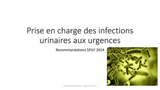Prise en charge des infections
urinaires aux urgences
Recommandations SPILF 2014
Dr Arnaud Depil Duval - Urgences Evreux
 