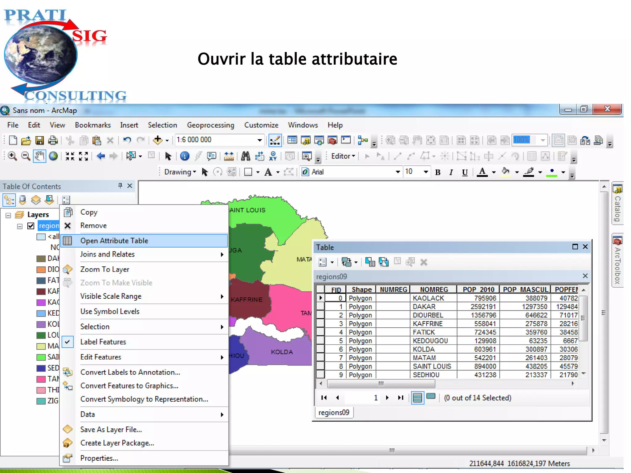 Ouvrir la table attributaire
 