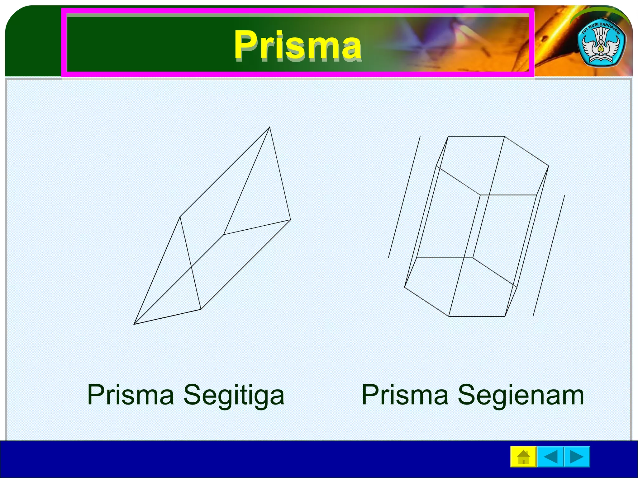 Prisma




          Prisma Segitiga                 Prisma Segienam

Hal.: 3             Isi dengan Judul Halaman Terkait   Adaptif
 