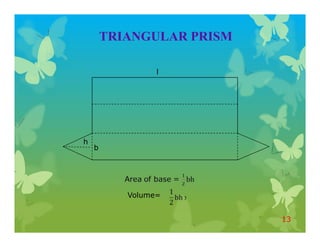 TRIANGULAR PRISM
l
Volume=
13
b
h