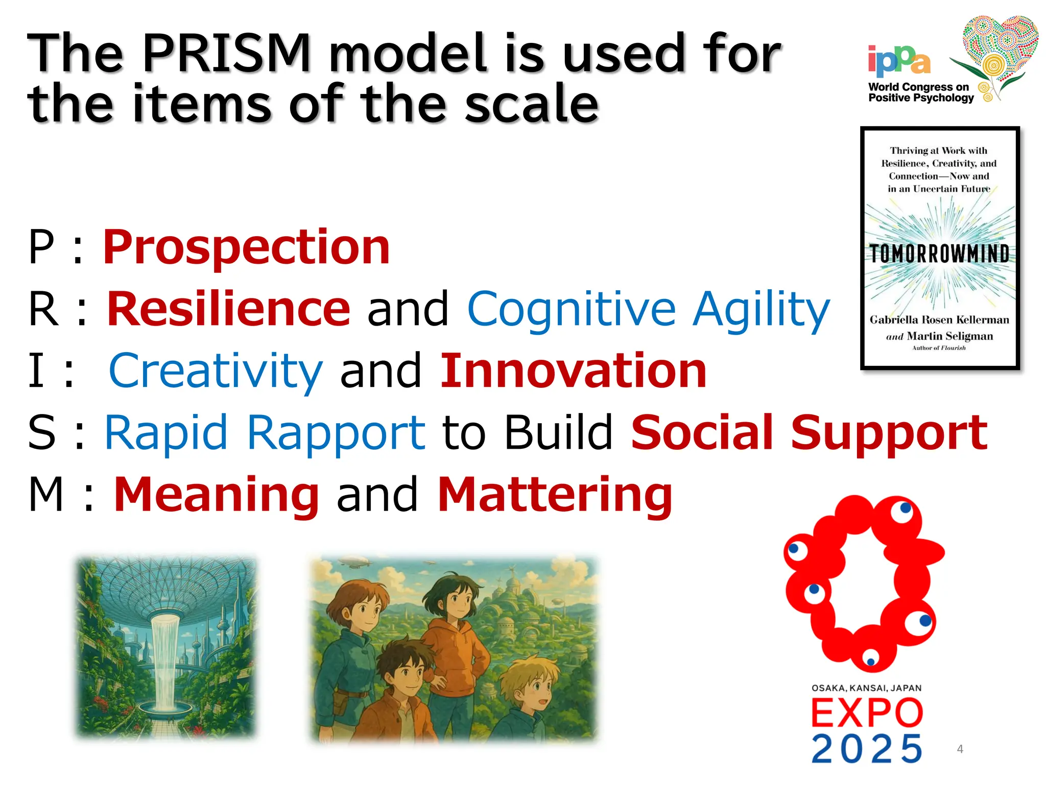 The PRISM model is used for
the items of the scale
P：Prospection
R：Resilience and Cognitive Agility
I： Creativity and Innovation
S：Rapid Rapport to Build Social Support
M：Meaning and Mattering
4
 