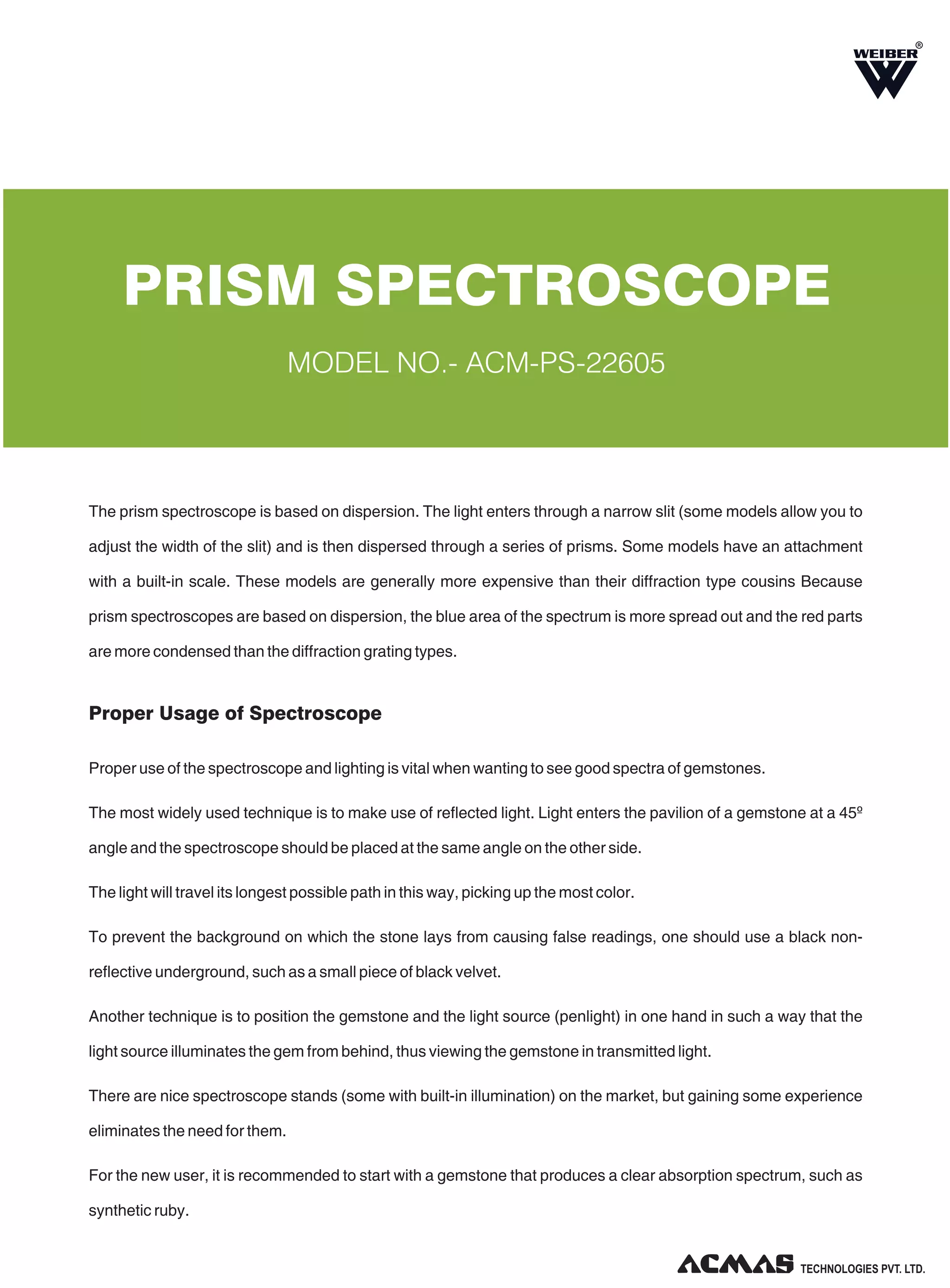 Prism Spectroscope by ACMAS Technologies Pvt Ltd. | PDF