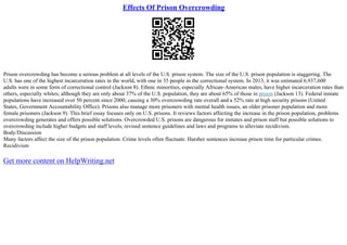 Prison Over Crowding Research Paper | PDF