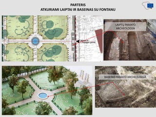 PARTERIS
ATKURIAMI LAIPTAI IR BASEINAS SU FONTANU
BASEINO PAMATO ARCHEOLOGIJA
LAIPTŲ PAMATO
ARCHEOLOGIJA
 
