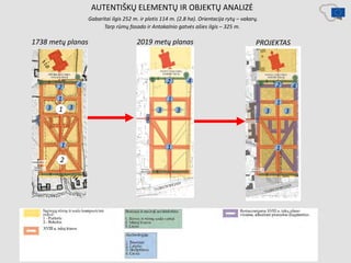 AUTENTIŠKŲ ELEMENTŲ IR OBJEKTŲ ANALIZĖ
Gabaritai ilgis 252 m. ir plotis 114 m. (2.8 ha). Orientacija rytų – vakarų.
Tarp rūmų fasado ir Antakalnio gatvės ašies ilgis – 325 m.
1738 metų planas 2019 metų planas PROJEKTAS
2
1 33 3 3 3 3
1 1 1
1 1 1
4
4
42
2
2
 